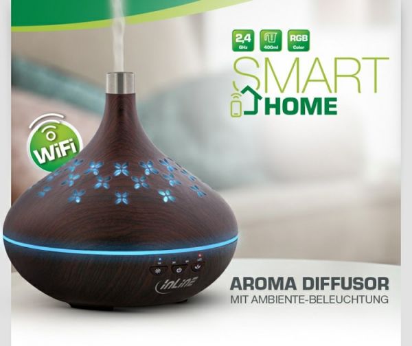 SmartHome Ultraschall Aroma Diffusor, Luftbefeuchter, Ambientelicht, Google Home & Amazon Alexa komp