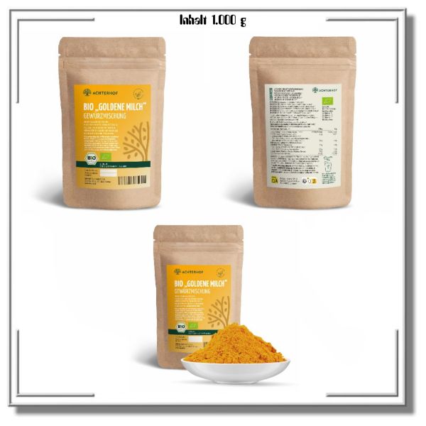Goldene Milch Pulver Gewürzmischung Bio, fertig gemixt, Inhalt 1.000g (1kg).