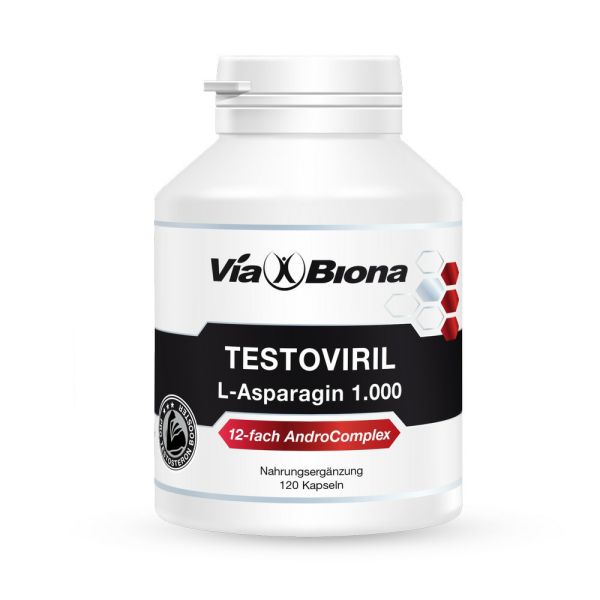 TESTOVIRIL MAX. + L-ASPARAGIN 1.000 mg. 120 Kapseln. Mit Leib & Seele Mann.