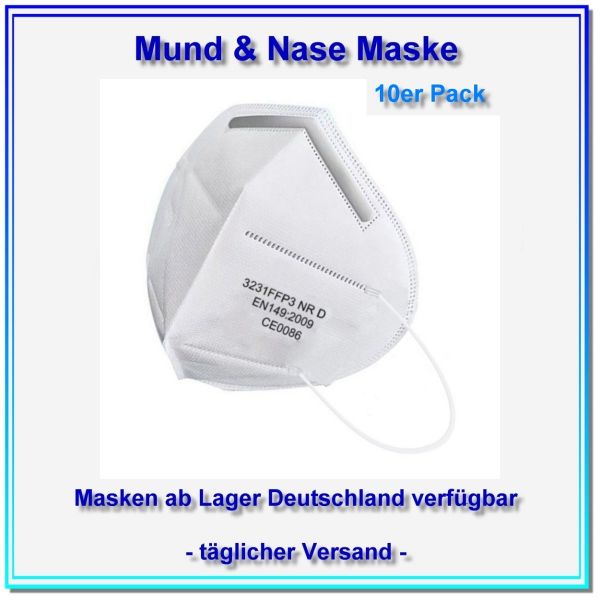 FFP3 Gesichtsmaske, 10x Mund-& Nase Maske, günstige FFP3 Maske,10er Pack,Filterrate: ≥ 95% (0,075 μm